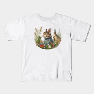 cute rabbit in front of a church Kids T-Shirt